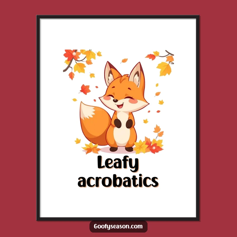 Funny Fox Autumn Leaves Digital Art - Instant Festive Fall Decor for Walls