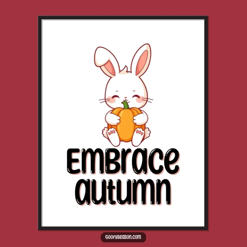 Funny Kawaii Autumn Bunny Digital Art - Shy Pumpkin Smile Printable Gift