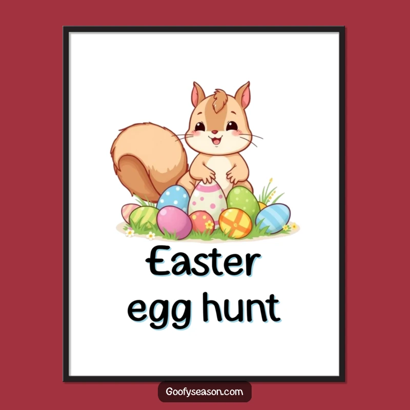 Funny Kawaii Easter Squirrel Digital Art - Excited Egg Hunt Printable