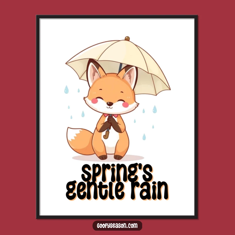 Funny Kawaii Spring Fox Digital Art - Cheerful Raindrops Printable