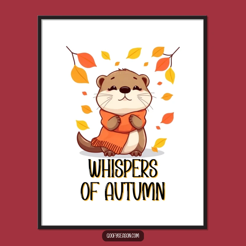 Funny Otter Digital Art: Autumn Leaf Print, Instant Humorous Gift