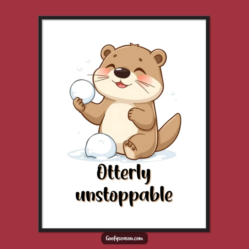 Funny Otter Snowball Fight Digital Art Print - Instant Playful Decor