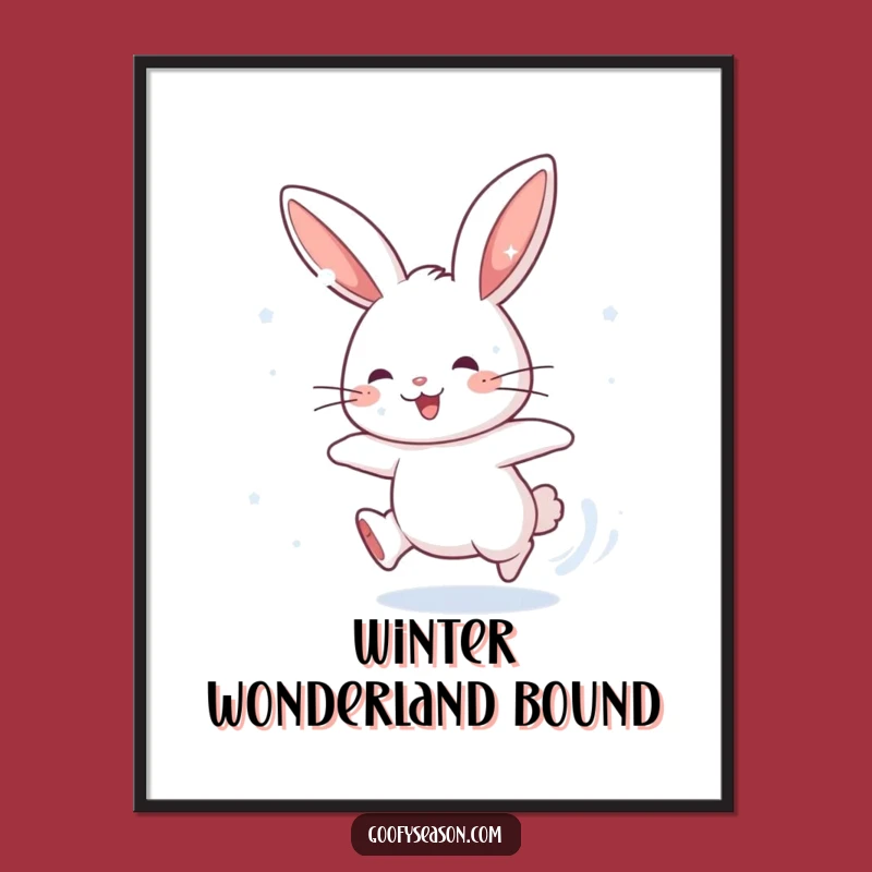 Funny Rabbit Snow Chase Digital Art: Energetic Winter Decor, Gift