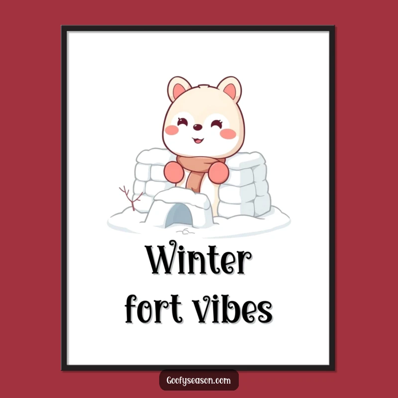 Funny Snow Fort Builder Animal Digital Print - Instant Winter Decor Gift