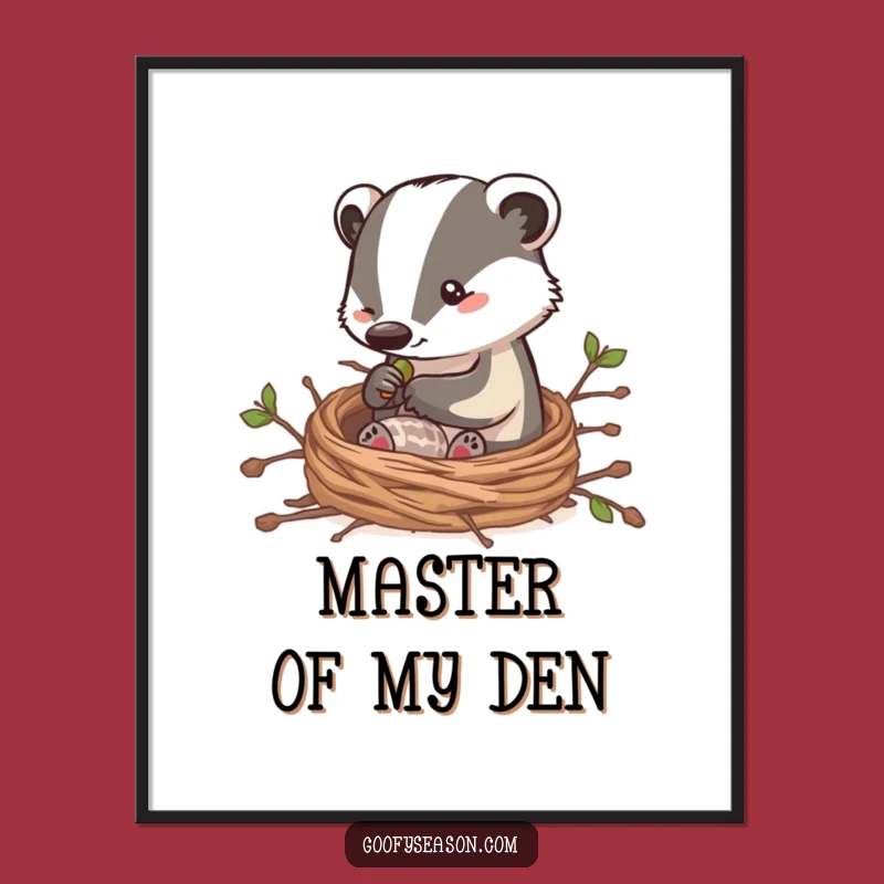 Funny Badger Builder Digital Art: Cozy Nest Decor, Gift