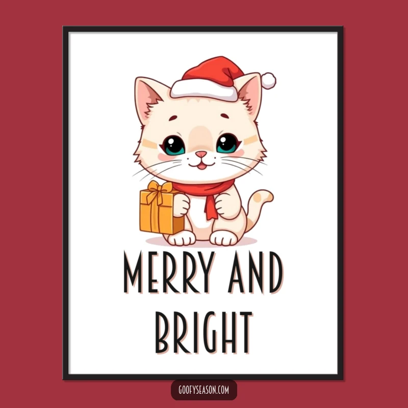 Funny Cat Santa Hat Digital Print: Instant Holiday Cheer for Your Walls as a Funny Gift