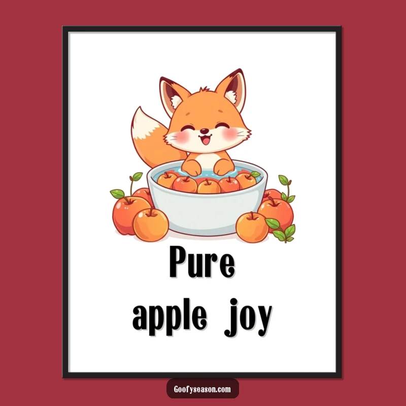 Funny Kawaii Fox Apple Bobbing Digital Art: Instant Joyful Decor Download
