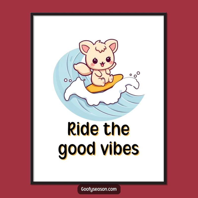 Funny Kawaii Surfer Digital Art - Adorable Animal Wave Print, Instant Funny Gift Download