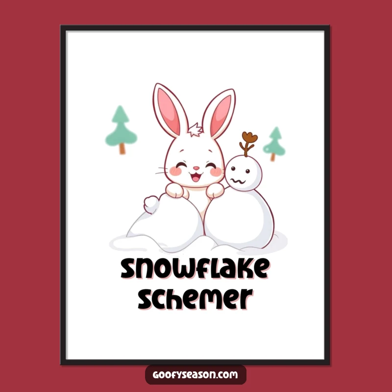 Funny Kawaii Bunny Snowman Digital Art: Instant Winter Decor Download