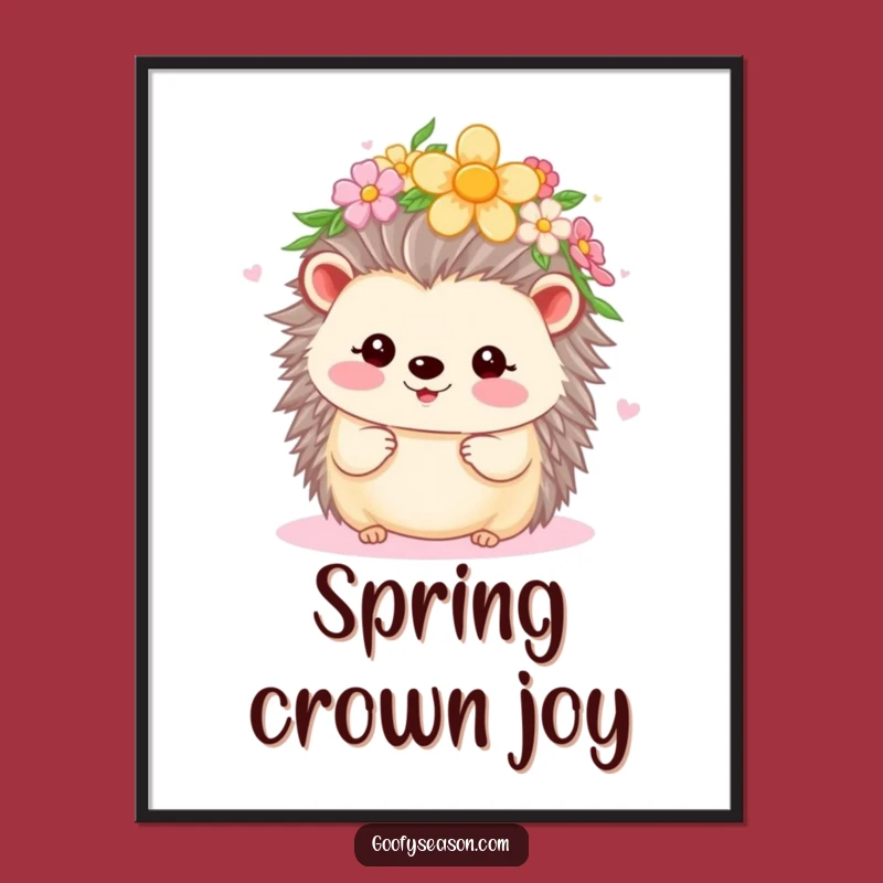 Funny Kawaii Hedgehog Flower Crown Digital Art Print - Spring Wall Decor
