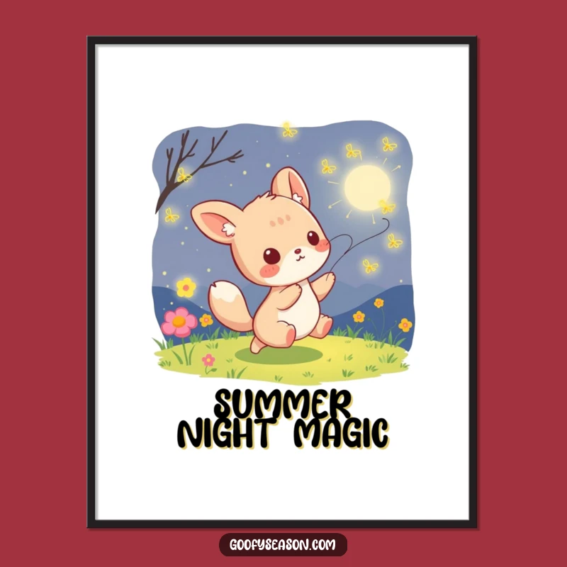 Funny Kawaii Firefly Chase Digital Art - Instant Magical Summer Decor Gift