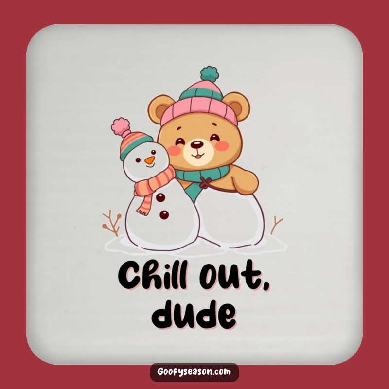 Funny Bear Snowman Drink Coaster - Protect Surfaces with Winter Laughs