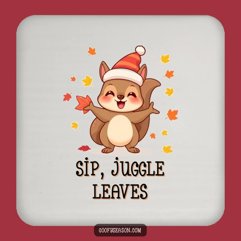 Funny Autumn Leaves Coaster: Squirrel Juggler Festive Drink Protector Gift