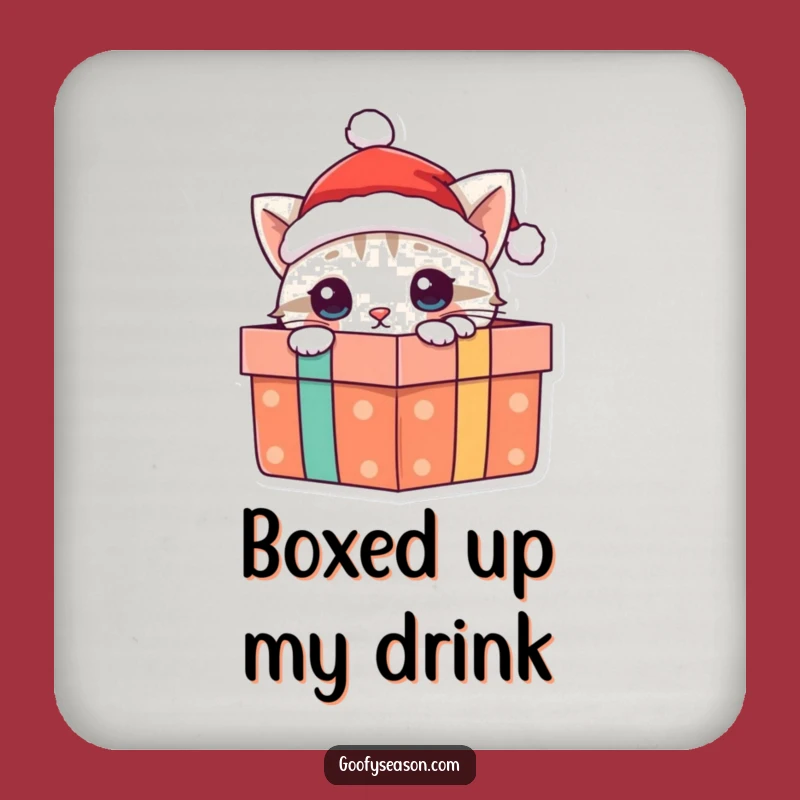 Funny Cat Santa Coaster - Festive Holiday Gift for Home Bar