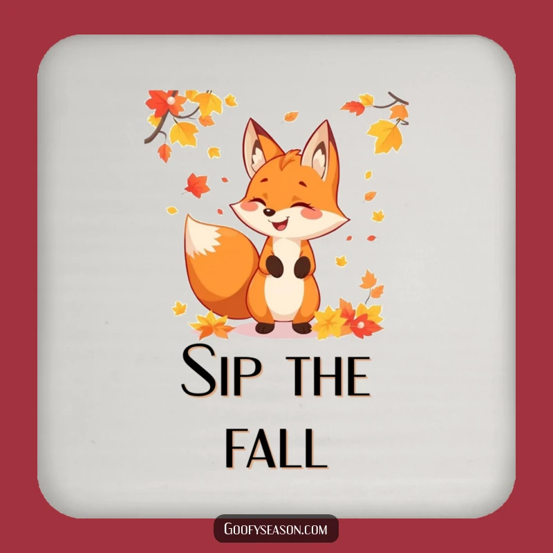Funny Fox Autumn Leaves Coaster - Protect Surfaces with Festive Fall Charm