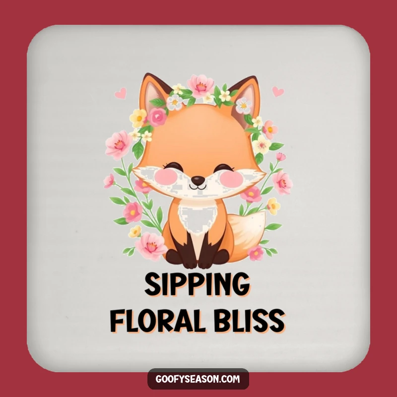Funny Fox Coaster Set, Spring Surface Protection, Floral Drink Gift
