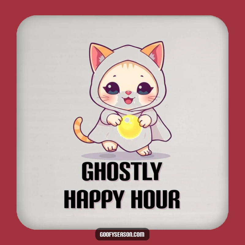 Funny Ghost Cat Coaster Set: Protect Your Surfaces with Spooky Halloween Style