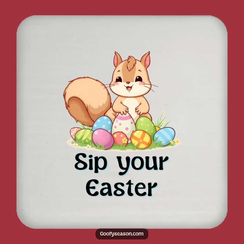 Funny Kawaii Easter Squirrel Coaster - Excited Egg Hunt Protector