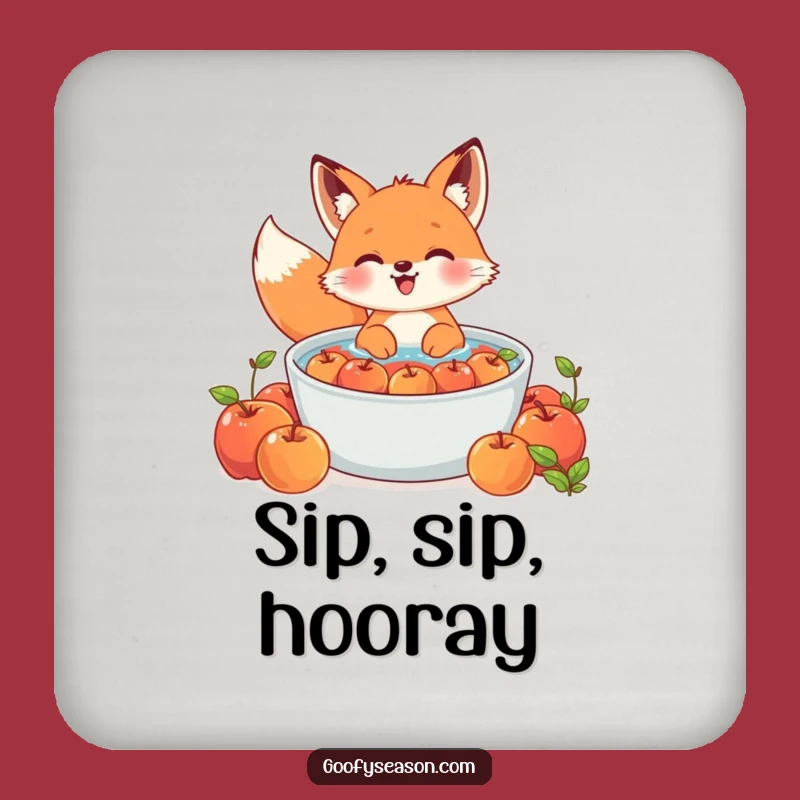 Funny Kawaii Fox Apple Bobbing Drink Coaster: Protect Surfaces with Style