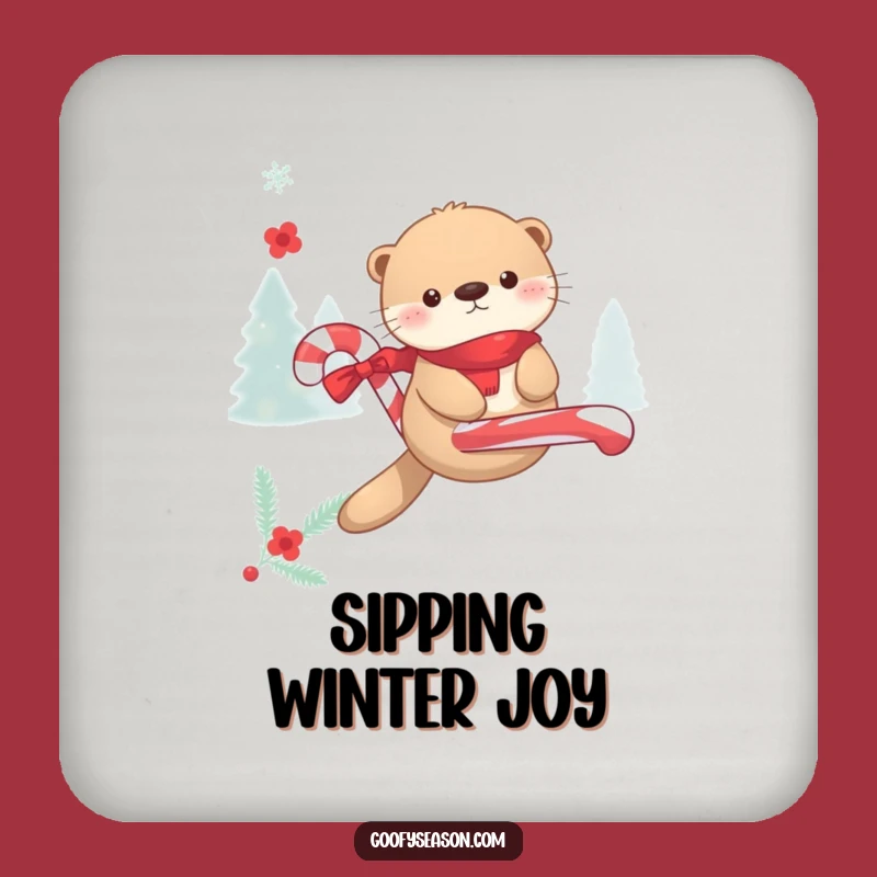 Funny Kawaii Otter Candy Cane Float Coaster - Festive Table Protection