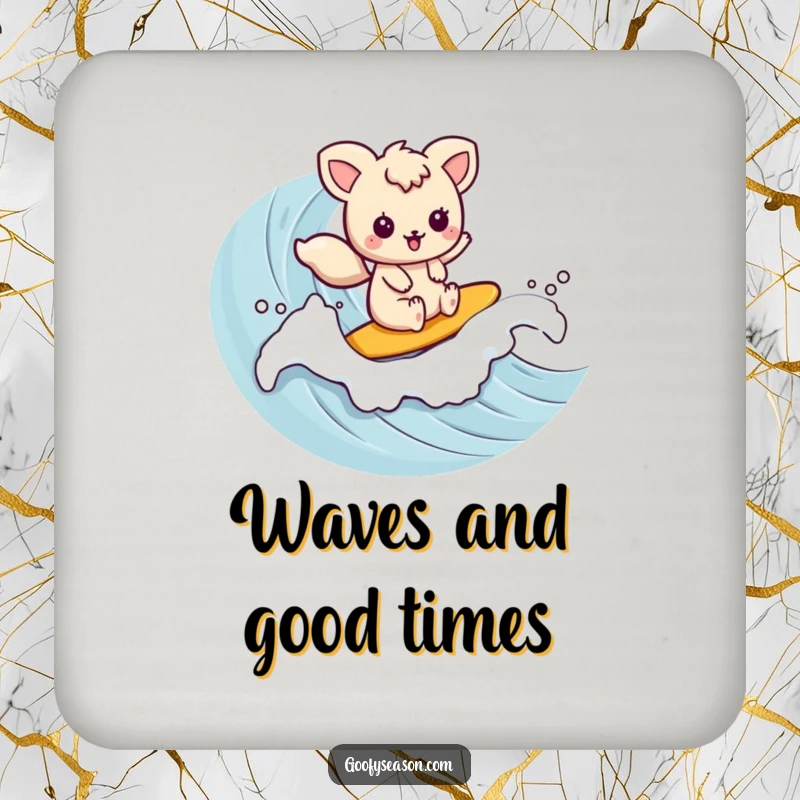 Funny kawaii animal character surfing a wave on this cute and functional drink coaster.
