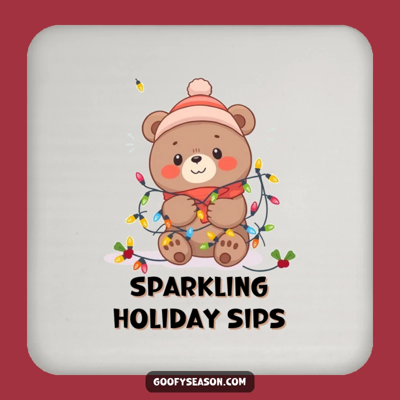 Funny Kawaii Winter Bear Coaster - Festive Lights Tangle Protector