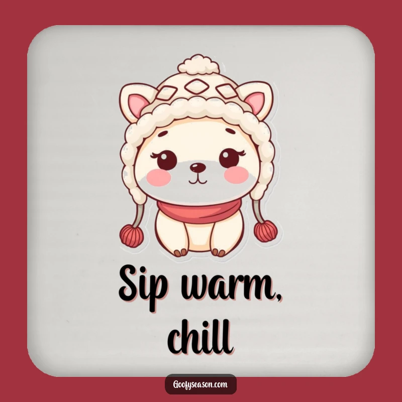 Funny Kawaii Winter Hat Coaster Set - Cute Animal Protection, Perfect Funny Gift