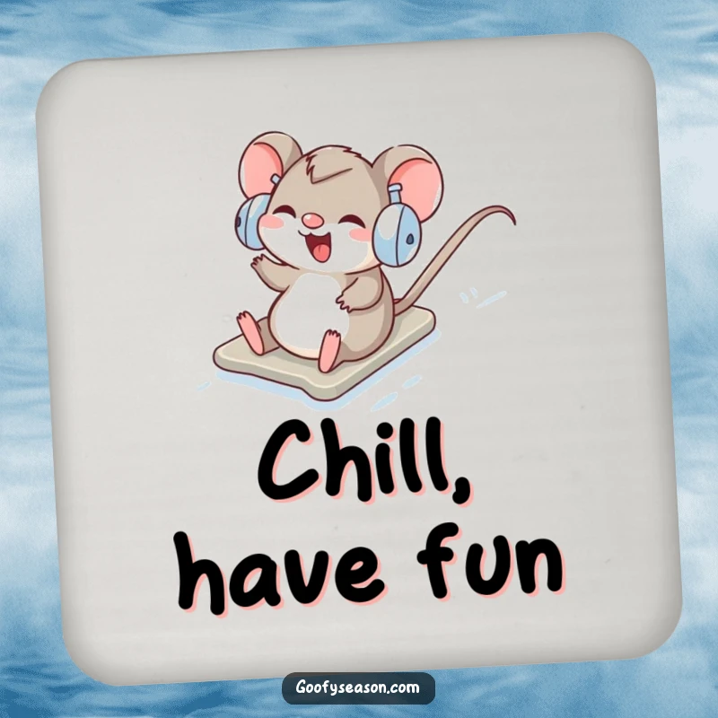 Funny Coaster: A giggling mouse wearing earmuffs enjoys a fun slide down a snowy hill.