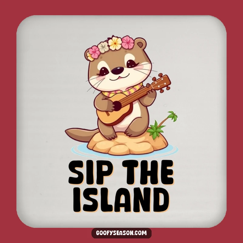 Funny Otter Island Vibes Coasters - Protect Surfaces with Tropical Humor!