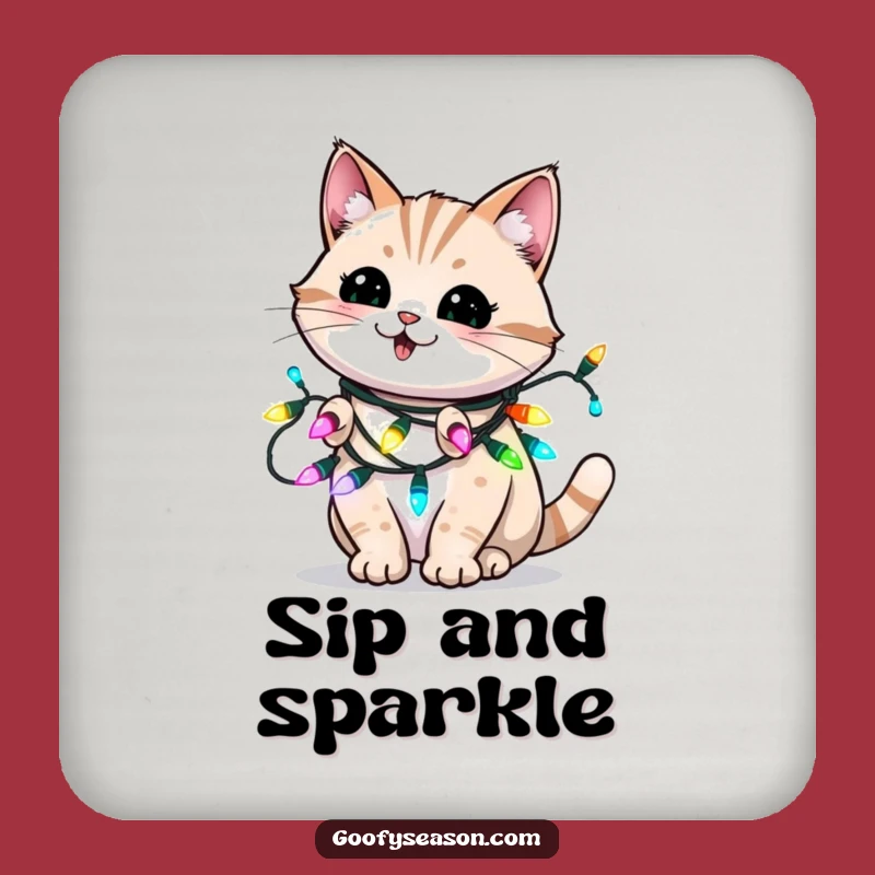 Funny Holiday Cat Coaster - Blinking Lights Drink Protector for Festive Tables Funny Gift