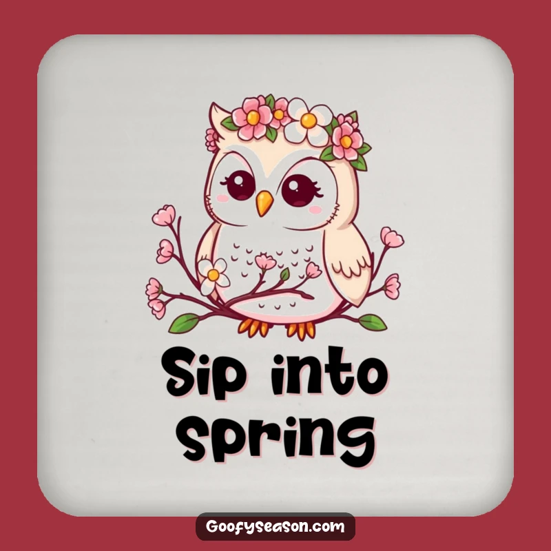 Funny Kawaii Owl Coaster - Spring Bloom Flower Crown Drink Protector Funny Gift