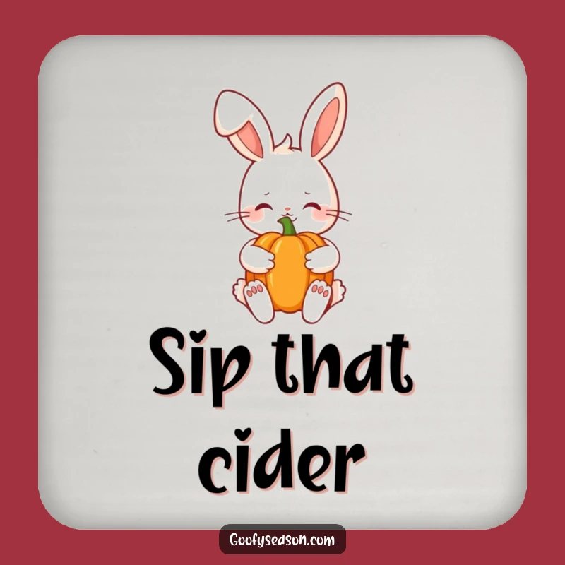 Funny Kawaii Autumn Bunny Coaster - Shy Pumpkin Smile Drink Protector