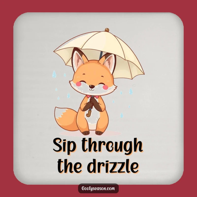 Funny Kawaii Spring Fox Coaster - Cheerful Raindrops Umbrella Protector