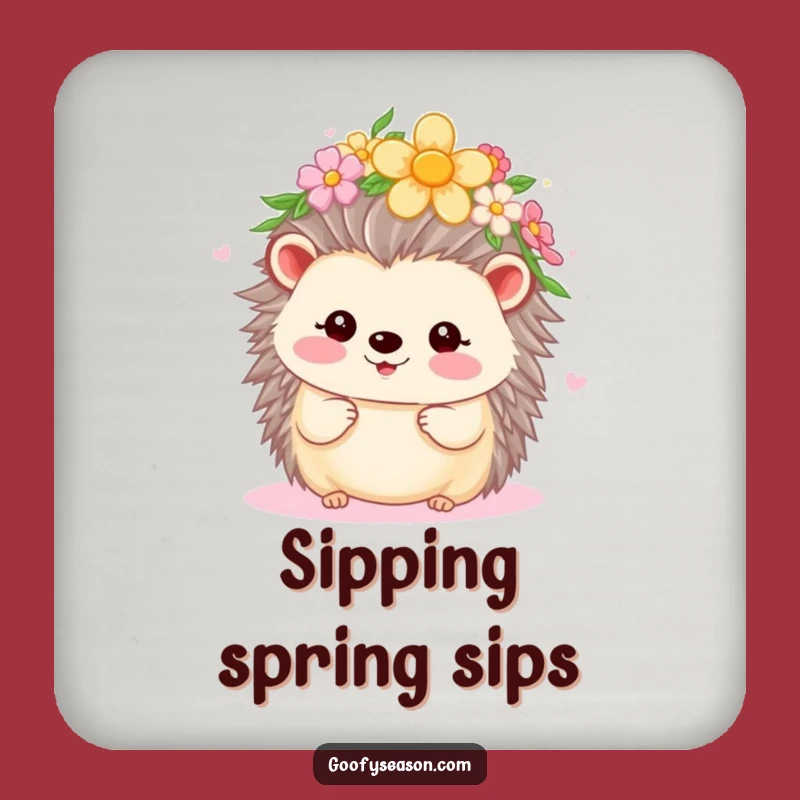 Funny Kawaii Hedgehog Flower Crown Coaster - Spring Table Decor