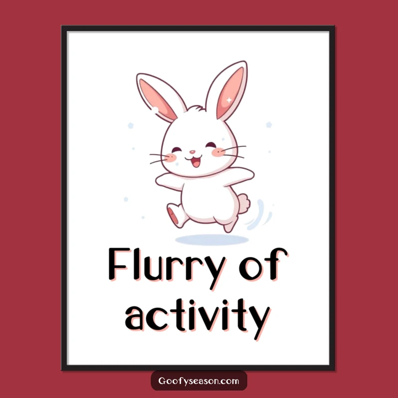 Funny Rabbit Snow Chase Poster: Energetic Winter Art, Gift