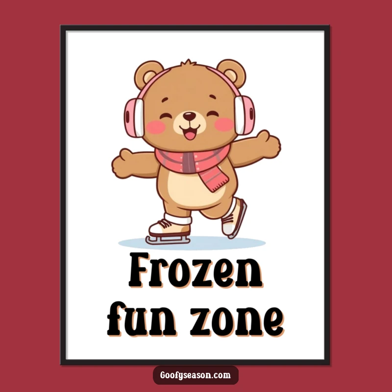 Funny Bear Ice Skating Poster: Cheerful Winter Wall Art