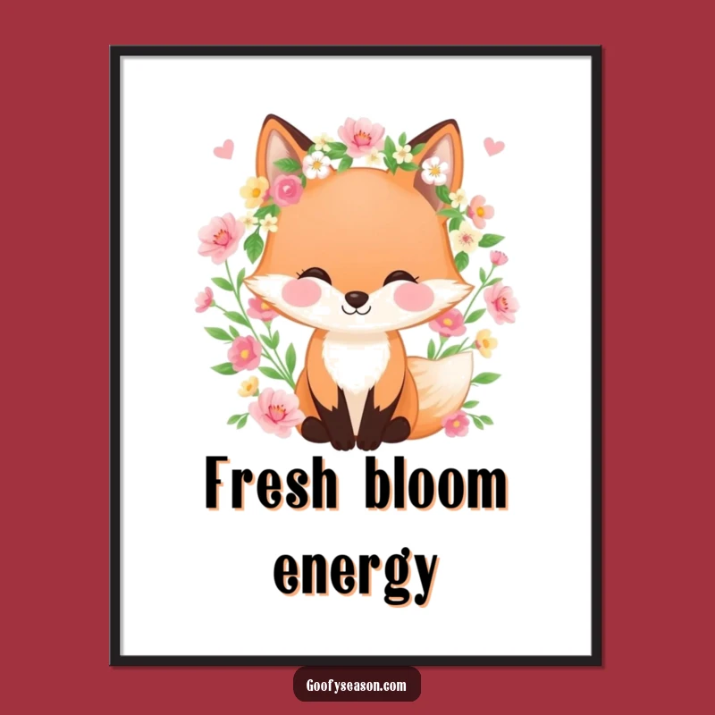 Funny Fox Poster, Spring Bloom Art, Floral Wall Decor Gift