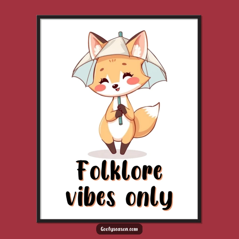 Funny Fox Poster: Whimsical Rain Dancer Art, Delightful Humorous Gift Idea