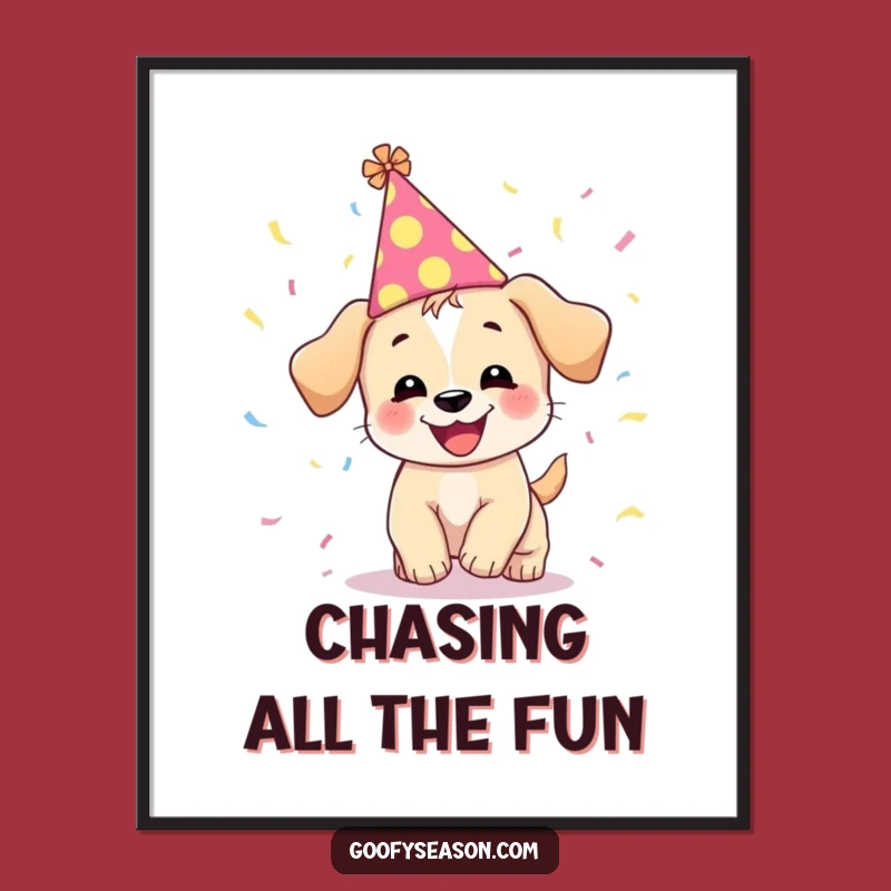 Funny Giggling Puppy Confetti Poster - Humorous Celebration Wall Art Gift