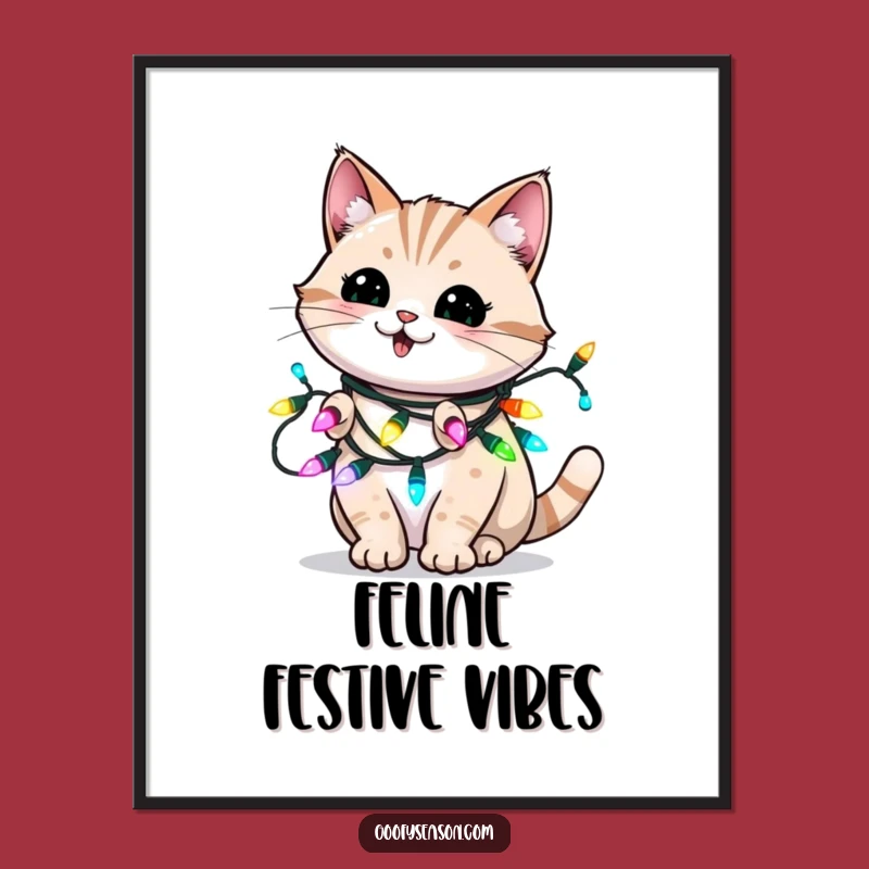 Funny Holiday Cat Poster - Playful Blinking Lights Wall Art for Festive Cheer Funny Gift