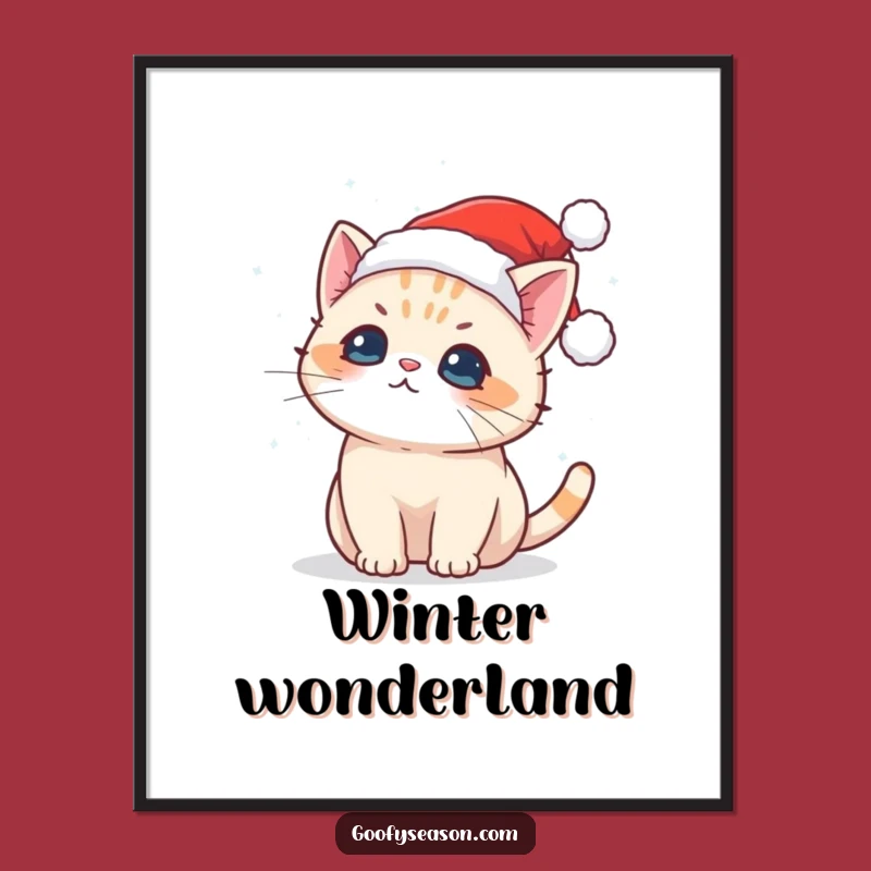 Funny Kawaii Cat Snowflake Poster: Cute Santa Cat Winter Art Gift