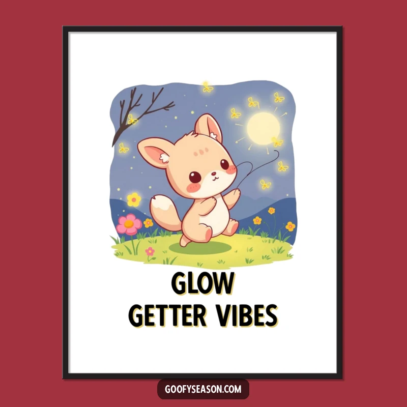 Funny Kawaii Firefly Chase Poster - Whimsical Summer Night Wall Art Gift