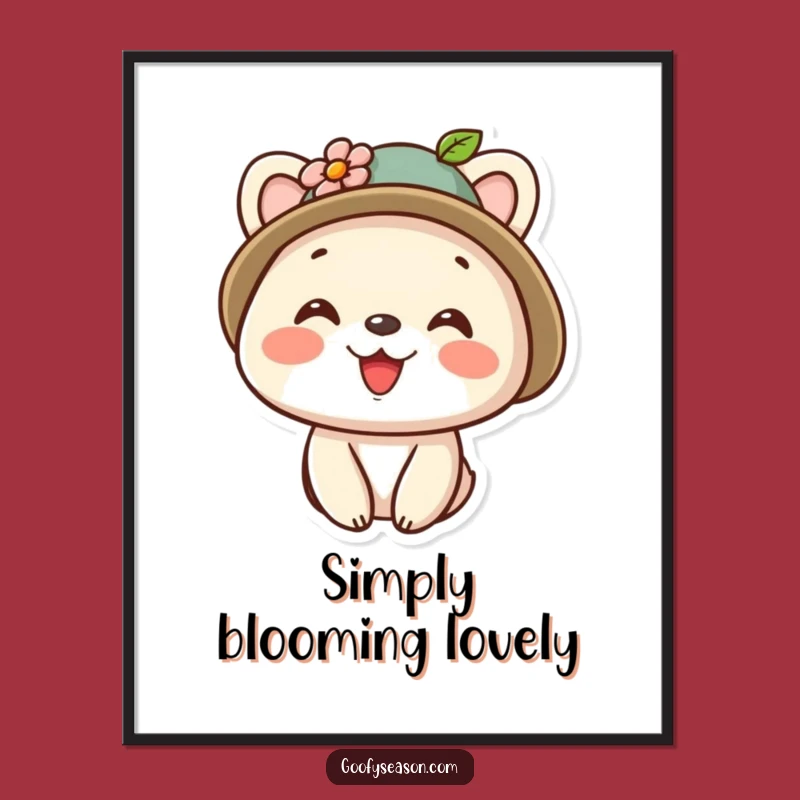 Funny Kawaii Floral Hat Animal Poster - Cheerful Wall Art & Cute Gift