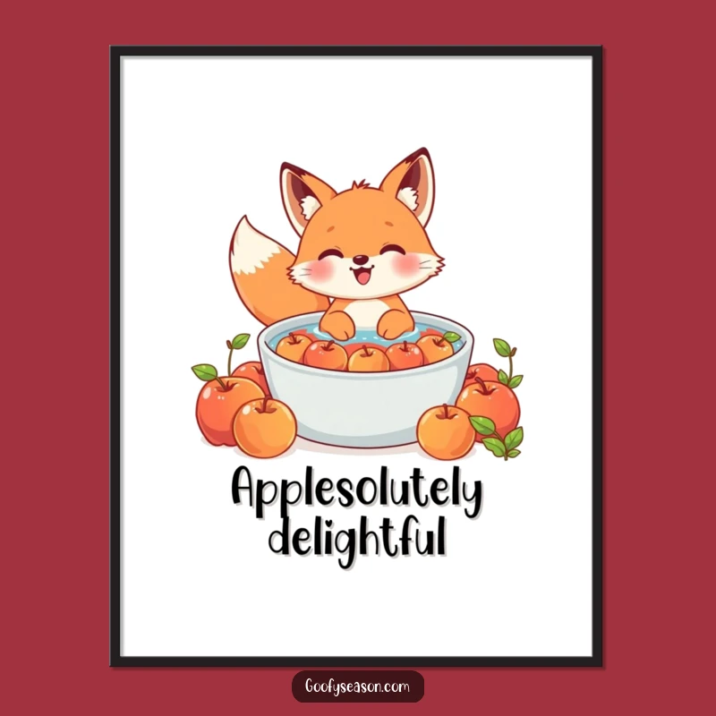Funny Kawaii Fox Apple Bobbing Poster: Festive Fall Wall Art Decor