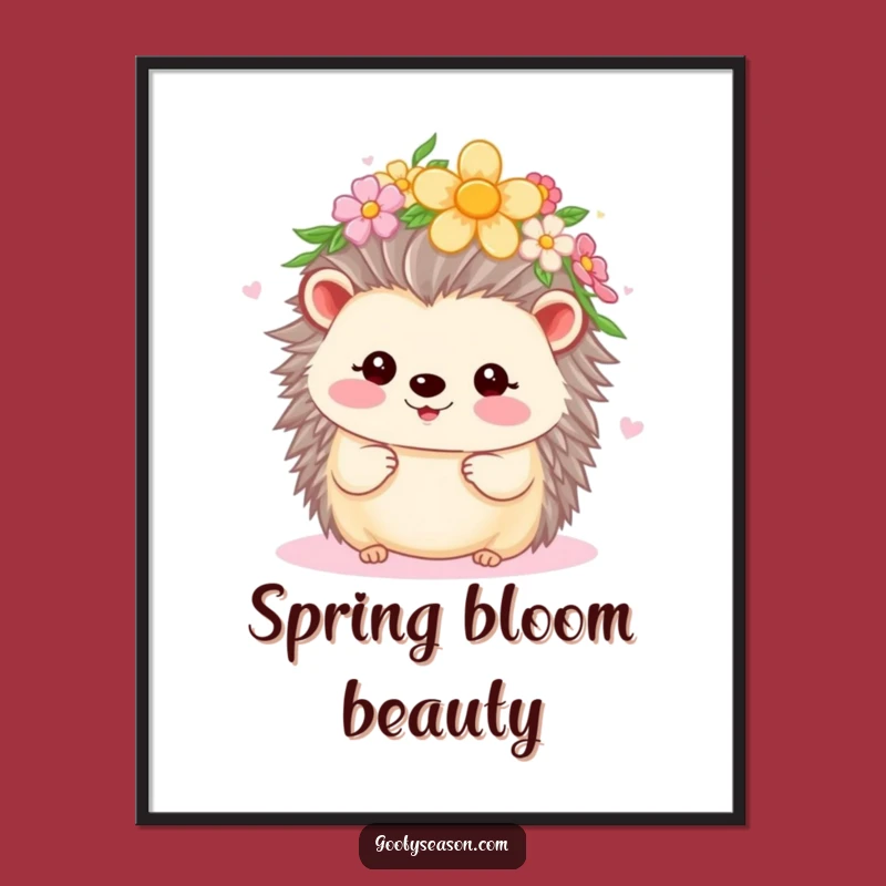 Funny Kawaii Hedgehog Flower Crown Poster - Spring Wall Decor