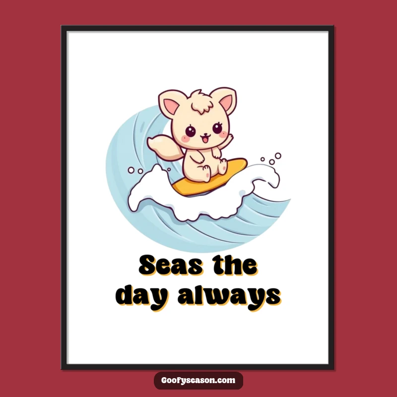 Funny Kawaii Surfer Poster - Adorable Animal Wave Art, Charming Funny Gift Decor