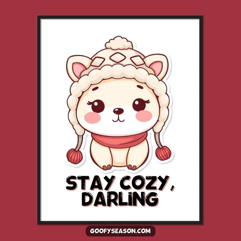 Funny Kawaii Winter Hat Poster - Adorable Animal Art, Charming Funny Gift Decor
