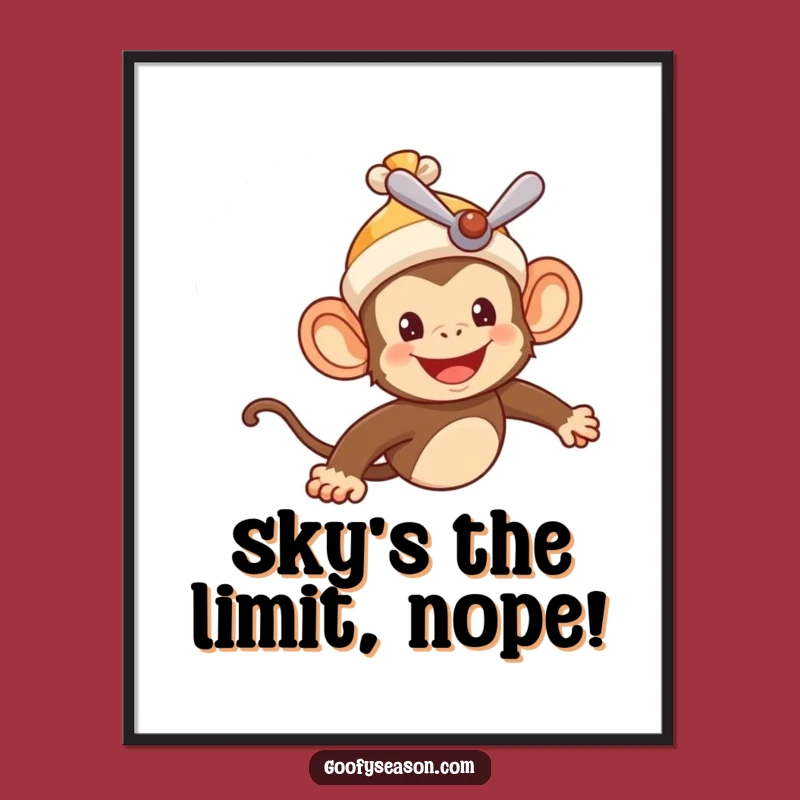 Funny Monkey Pilot Poster: Cheerful Character Flying Art, Perfect Wall Decor