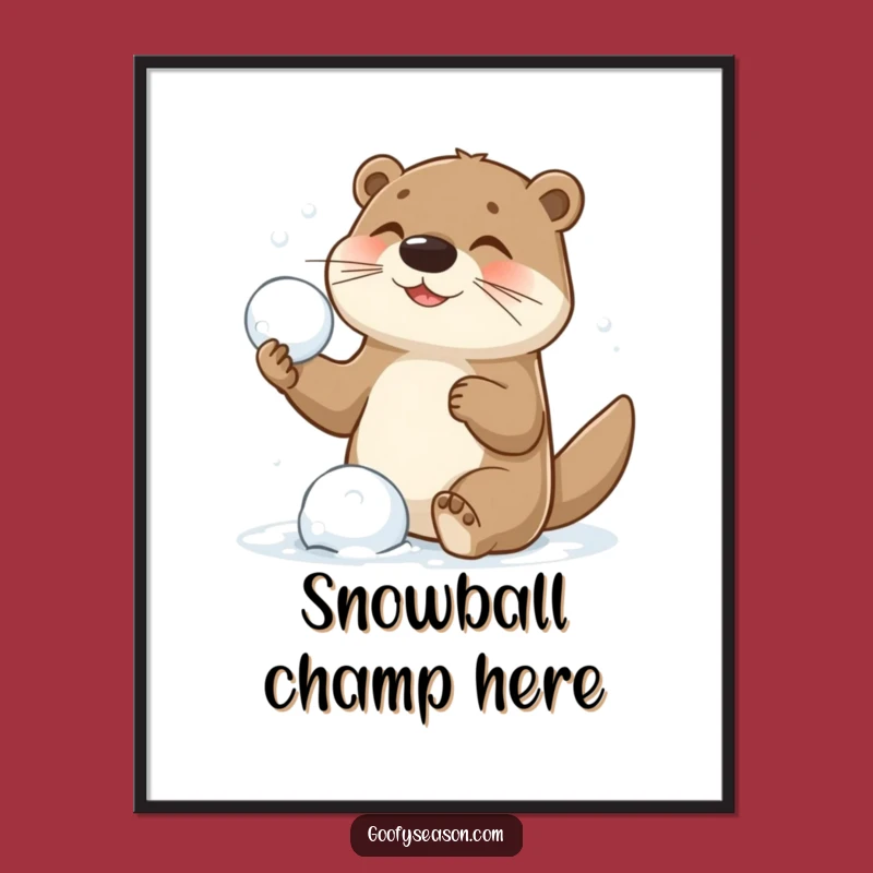 Funny Otter Snowball Fight Poster - Add Playful Energy to Your Walls