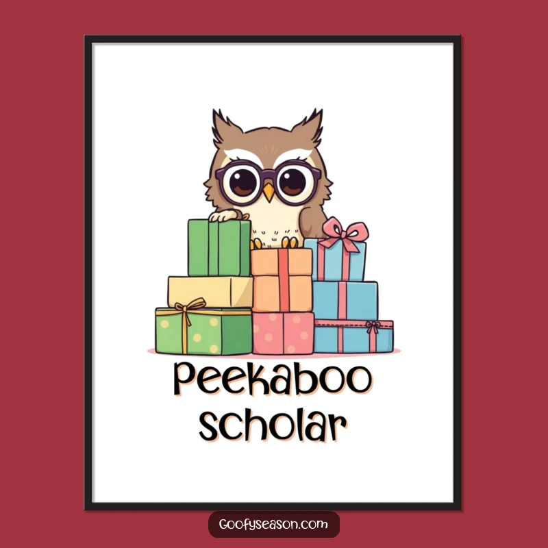 Funny Owl Spectacles Poster: Curious Character Peeking Presents Art for Smart Decor